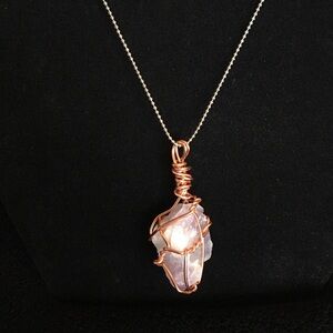 Wire Wrapped Light Amethyst Crystal Stone Necklace